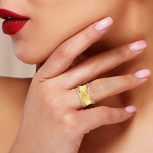 Women’s Matte Finish CZ Gold Ring, Various Size